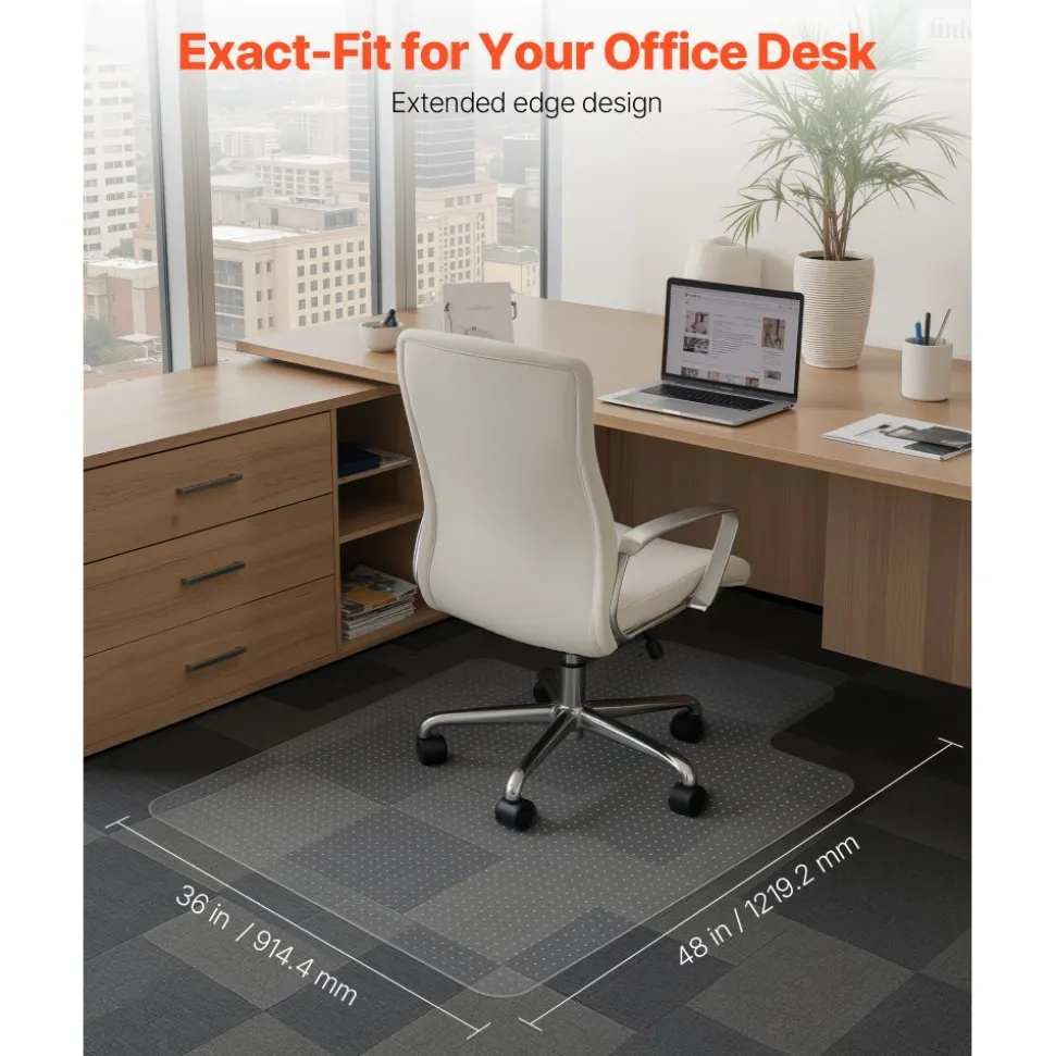 VEVOR Chair Mat with Lip, 36 x 48-inch Office Chair Mat for Low Pile Carpeted Floors, Clear Floor Protector Rug with Studded, Non-Slip & Easy to Clean, Smooth Glide Under Desk Rug for Home Office