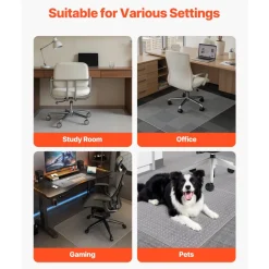 VEVOR Chair Mat, 60 x 46-inch Office Chair Mat for Low Pile Carpeted Floors, Clear Floor Protector Rug with Studded, Non-Slip & Easy to Clean, Smooth Glide Under Desk Rug for Home Office (Rectangular)