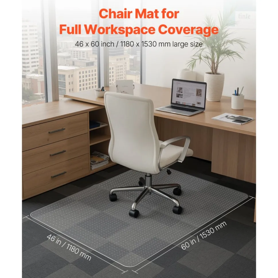 VEVOR Chair Mat, 60 x 46-inch Office Chair Mat for Low Pile Carpeted Floors, Clear Floor Protector Rug with Studded, Non-Slip & Easy to Clean, Smooth Glide Under Desk Rug for Home Office (Rectangular)