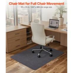 VEVOR Chair Mat, 55 x 35-inch Office Chair Mat for Hard Floors, Floor Protector for Rolling Chairs, Polyester Surface, Non-Slip & Easy to Clean, Smooth Glide Under Desk Rug for Home Office (Dark Grey)