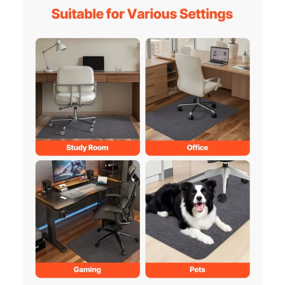 VEVOR Chair Mat, 55 x 35-inch Office Chair Mat for Hard Floors, Floor Protector for Rolling Chairs, Polyester Surface, Non-Slip & Easy to Clean, Smooth Glide Under Desk Rug for Home Office (Dark Grey)