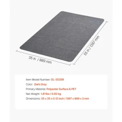 VEVOR Chair Mat, 55 x 35-inch Office Chair Mat for Hard Floors, Floor Protector for Rolling Chairs, Polyester Surface, Non-Slip & Easy to Clean, Smooth Glide Under Desk Rug for Home Office (Dark Grey)