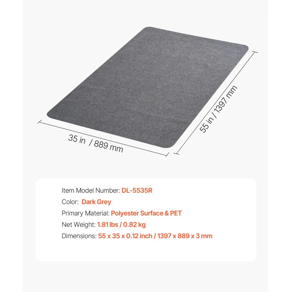 VEVOR Chair Mat, 55 x 35-inch Office Chair Mat for Hard Floors, Floor Protector for Rolling Chairs, Polyester Surface, Non-Slip & Easy to Clean, Smooth Glide Under Desk Rug for Home Office (Dark Grey)