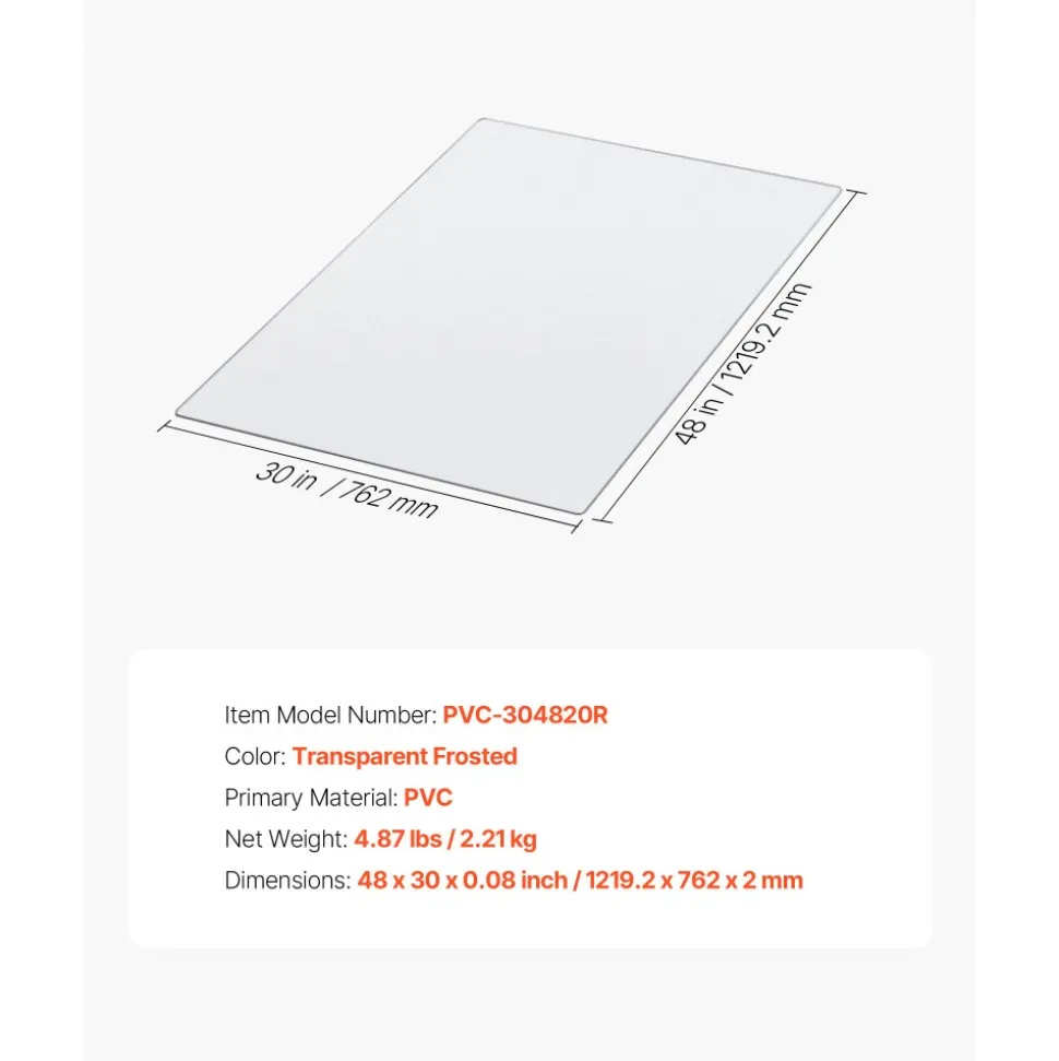 VEVOR Chair Mat, 30 x 48-inch Transparent Office Chair Mat for Hard Floors, Floor Protector for Rolling Chairs, Non-Slip & Easy to Clean, Smooth Glide Under Desk Rug for Home Office (Rectangular)