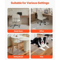 VEVOR Chair Mat, 30 x 48-inch Transparent Office Chair Mat for Hard Floors, Floor Protector for Rolling Chairs, Non-Slip & Easy to Clean, Smooth Glide Under Desk Rug for Home Office (Rectangular)