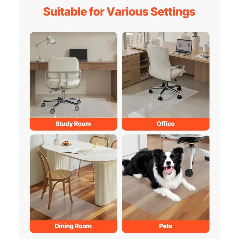VEVOR Chair Mat, 30 x 48-inch Transparent Office Chair Mat for Hard Floors, Floor Protector for Rolling Chairs, Non-Slip & Easy to Clean, Smooth Glide Under Desk Rug for Home Office (Rectangular)