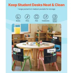 VEVOR Chair Pockets for Classroom, 24 Pack, 14 x 15 Inches Chairback Buddy Pocket with Name Tag, Back of Chair Organizer for Kids in Classroom, Kindergarten, School, and Home, Black