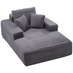 VEVOR Chaise Lounge Chair, 54 in Boneless Chaise Lounge Indoor, Modern Upholstered Oversized Reading Chair with Throw Pillows & Armrests, Sofa Couch Deep Seat Sleeper for Living Room, Bedroom, Grey