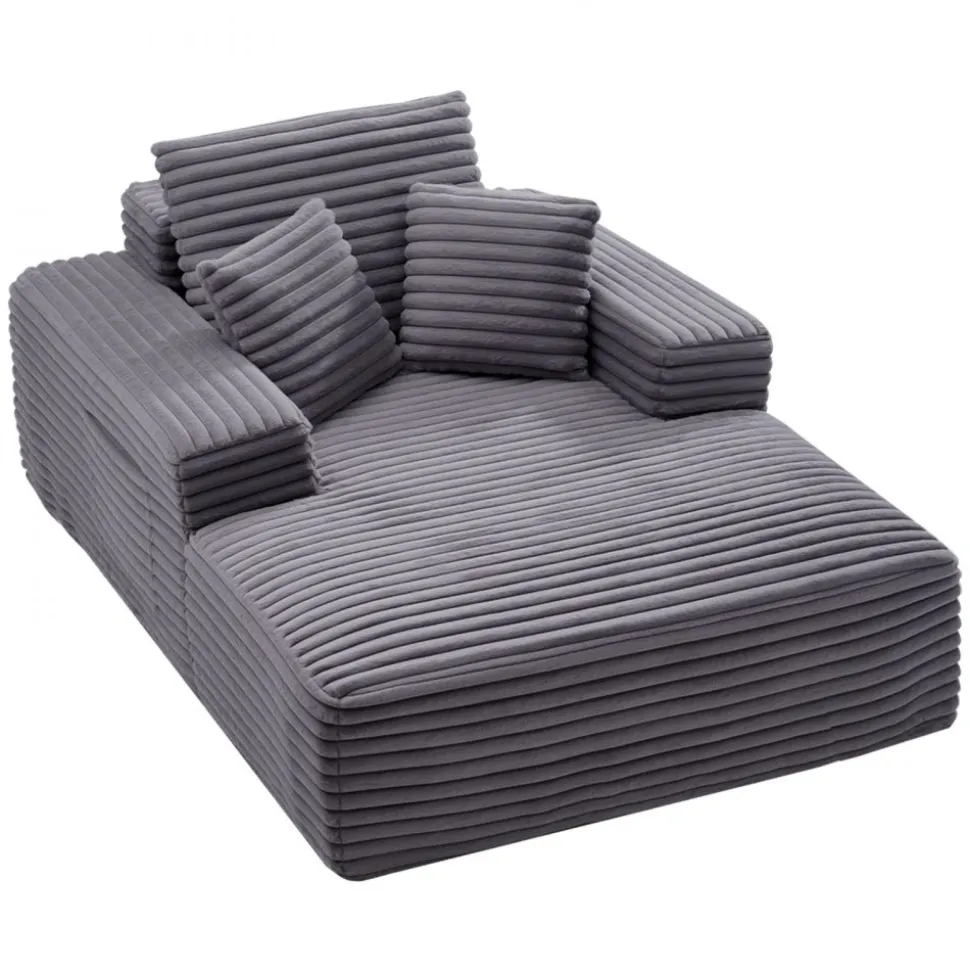 VEVOR Chaise Lounge Chair, 54 in Boneless Chaise Lounge Indoor, Modern Upholstered Oversized Reading Chair with Throw Pillows & Armrests, Sofa Couch Deep Seat Sleeper for Living Room, Bedroom, Grey