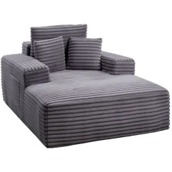 VEVOR Chaise Lounge Chair, 54 in Boneless Chaise Lounge Indoor, Modern Upholstered Oversized Reading Chair with Throw Pillows & Armrests, Sofa Couch Deep Seat Sleeper for Living Room, Bedroom, Grey