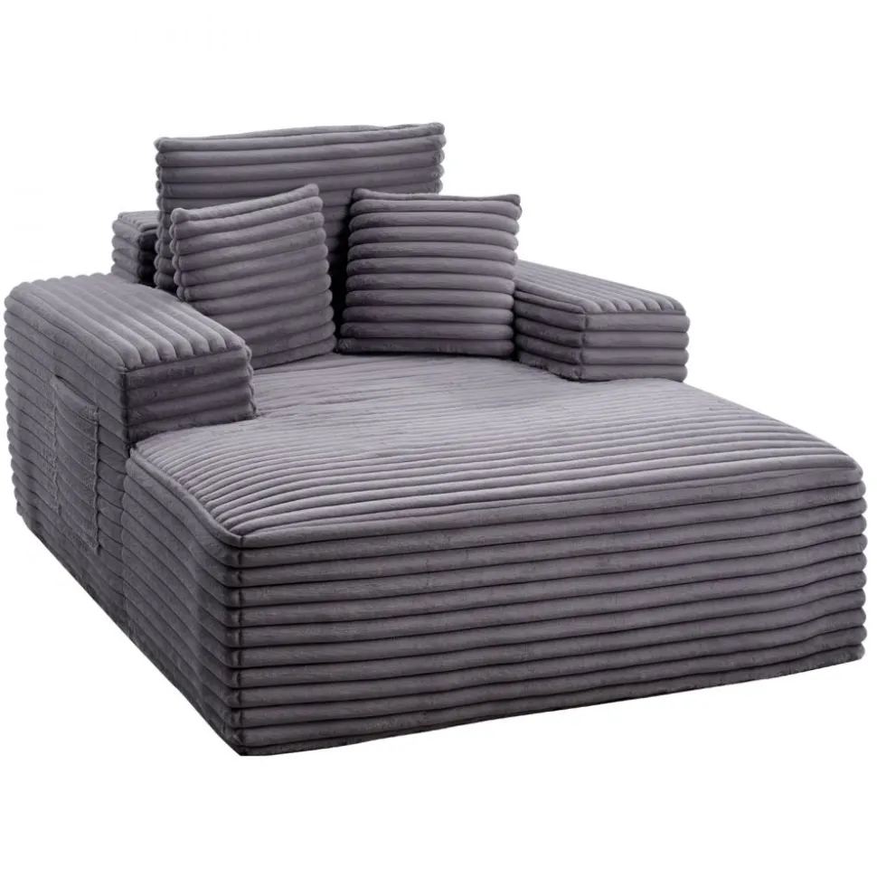 VEVOR Chaise Lounge Chair, 54 in Boneless Chaise Lounge Indoor, Modern Upholstered Oversized Reading Chair with Throw Pillows & Armrests, Sofa Couch Deep Seat Sleeper for Living Room, Bedroom, Grey