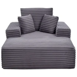VEVOR Chaise Lounge Chair, 54 in Boneless Chaise Lounge Indoor, Modern Upholstered Oversized Reading Chair with Throw Pillows & Armrests, Sofa Couch Deep Seat Sleeper for Living Room, Bedroom, Grey