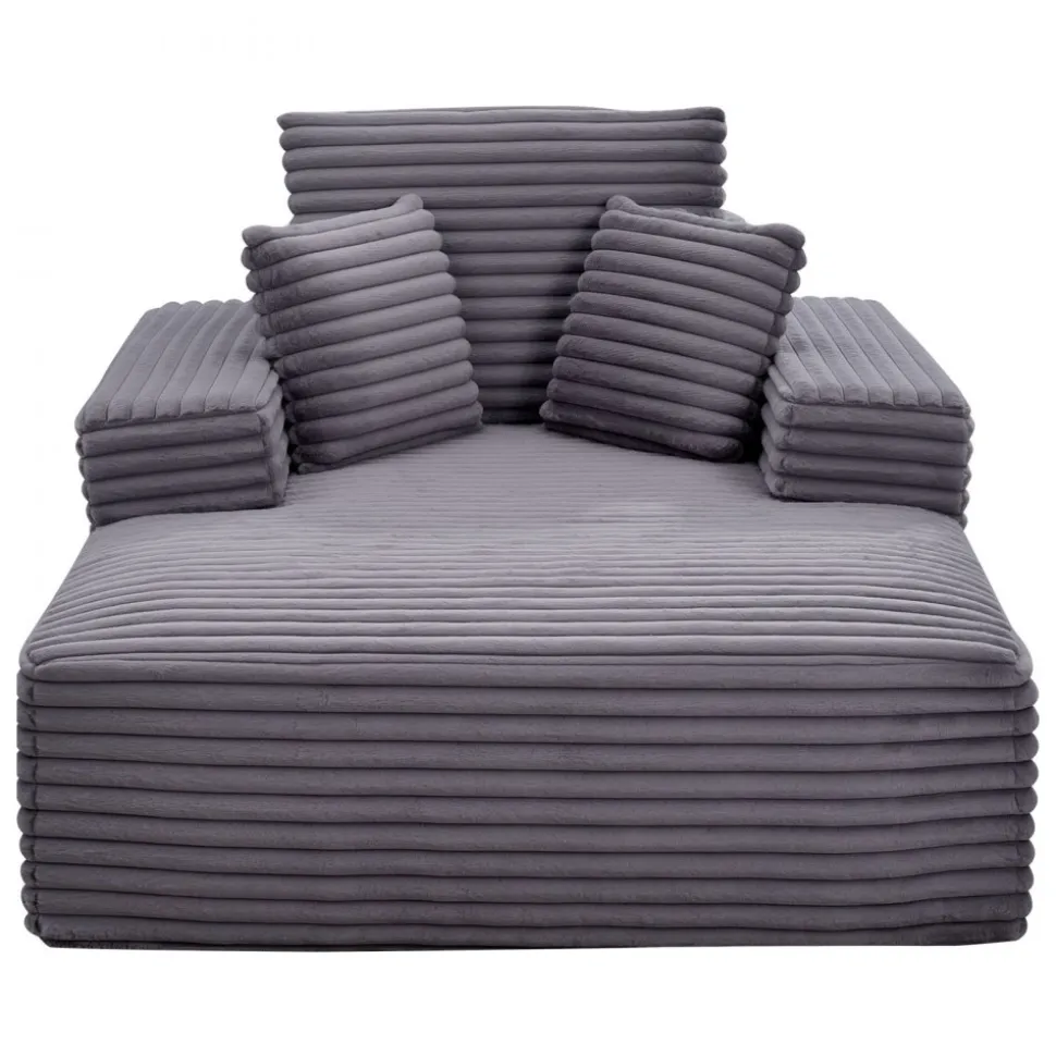 VEVOR Chaise Lounge Chair, 54 in Boneless Chaise Lounge Indoor, Modern Upholstered Oversized Reading Chair with Throw Pillows & Armrests, Sofa Couch Deep Seat Sleeper for Living Room, Bedroom, Grey