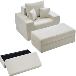 VEVOR Chaise Lounge Chair, 44 in Boneless Modular Chaise Lounge Indoor, Oversized Corduroy Reading Chair with Throw Pillows & Armrests, Deep Seat Sofa Couch Sleeper for Living Room, Bedroom, Beige
