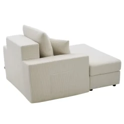 VEVOR Chaise Lounge Chair, 44 in Boneless Modular Chaise Lounge Indoor, Oversized Corduroy Reading Chair with Throw Pillows & Armrests, Deep Seat Sofa Couch Sleeper for Living Room, Bedroom, Beige