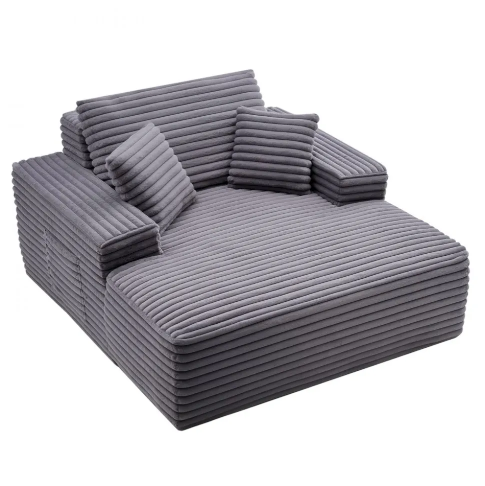 VEVOR Chaise Lounge Chair, 48 in Boneless Chaise Lounge Indoor, Modern Upholstered Oversized Reading Chair with Throw Pillows & Armrests, Sofa Couch Deep Seat Sleeper for Living Room, Bedroom, Balcony