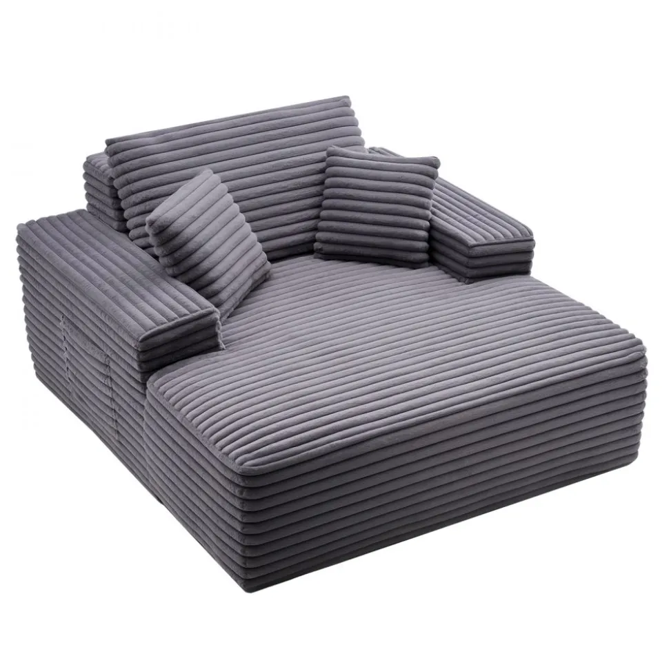 VEVOR Chaise Lounge Chair, 48 in Boneless Chaise Lounge Indoor, Modern Upholstered Oversized Reading Chair with Throw Pillows & Armrests, Sofa Couch Deep Seat Sleeper for Living Room, Bedroom, Balcony