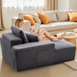 VEVOR Chaise Lounge Chair, 48 in Boneless Chaise Lounge Indoor, Modern Upholstered Oversized Reading Chair with Throw Pillows & Armrests, Sofa Couch Deep Seat Sleeper for Living Room, Bedroom, Balcony