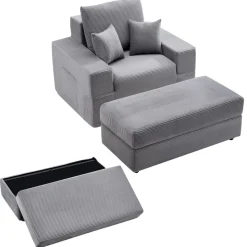VEVOR Chaise Lounge Chair, 54 in Boneless Chaise Lounge Indoor, Modern Upholstered Oversized Reading Chair with Throw Pillows & Armrests, Sofa Couch Deep Seat Sleeper for Living Room, Bedroom, Beige