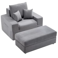 VEVOR Chaise Lounge Chair, 54 in Boneless Chaise Lounge Indoor, Modern Upholstered Oversized Reading Chair with Throw Pillows & Armrests, Sofa Couch Deep Seat Sleeper for Living Room, Bedroom, Beige