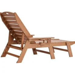 VEVOR Chaise Lounge Chair, 400 lbs Weight Capacity, 6 Positions Adjustable Patio Lounge Chair, Outdoor HDPE Lounge Chair with Backrest & Cup Holder, for Pool Poolside Deck Backyard Lawn, Brown