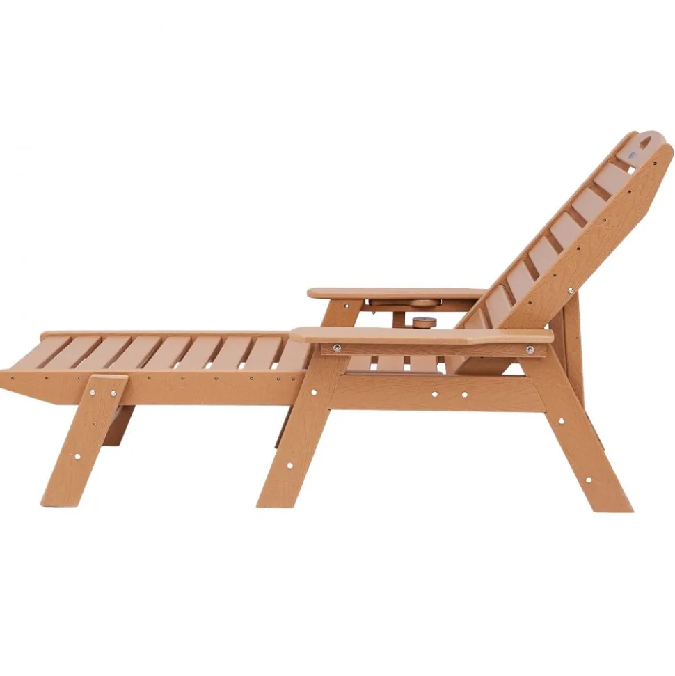 VEVOR Chaise Lounge Chair, 400 lbs Weight Capacity, 6 Positions Adjustable Patio Lounge Chair, Outdoor HDPE Lounge Chair with Backrest & Cup Holder, for Pool Poolside Deck Backyard Lawn, Brown