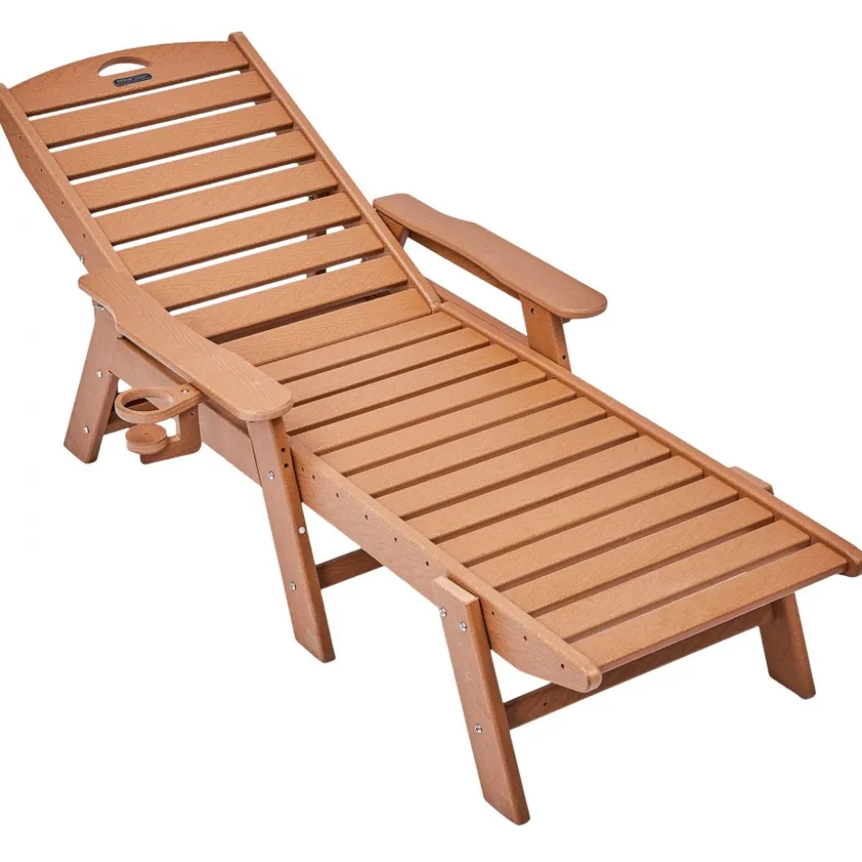VEVOR Chaise Lounge Chair, 400 lbs Weight Capacity, 6 Positions Adjustable Patio Lounge Chair, Outdoor HDPE Lounge Chair with Backrest & Cup Holder, for Pool Poolside Deck Backyard Lawn, Brown