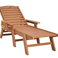 VEVOR Chaise Lounge Chair, 400 lbs Weight Capacity, 6 Positions Adjustable Patio Lounge Chair, Outdoor HDPE Lounge Chair with Backrest & Cup Holder, for Pool Poolside Deck Backyard Lawn, Brown