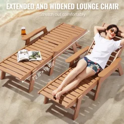 VEVOR Chaise Lounge Chair, 400 lbs Weight Capacity, 6 Positions Adjustable Patio Lounge Chair, Outdoor HDPE Lounge Chair with Backrest & Cup Holder, for Pool Poolside Deck Backyard Lawn, Brown