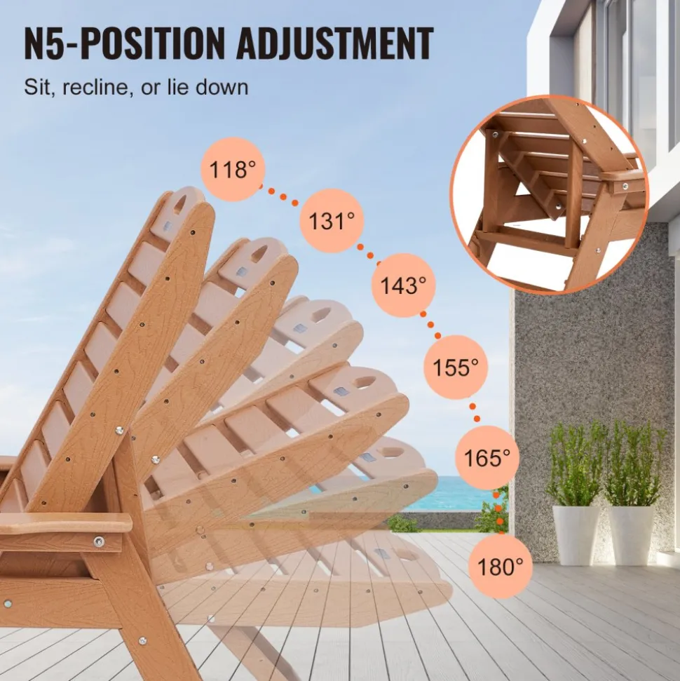 VEVOR Chaise Lounge Chair, 400 lbs Weight Capacity, 6 Positions Adjustable Patio Lounge Chair, Outdoor HDPE Lounge Chair with Backrest & Cup Holder, for Pool Poolside Deck Backyard Lawn, Brown