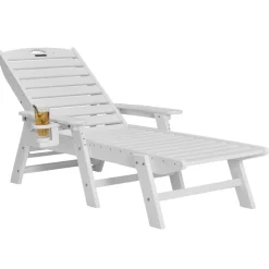 VEVOR Chaise Lounge Chair, 400 lbs Weight Capacity, 6 Positions Adjustable Patio Lounge Chair, Outdoor HDPE Lounge Chair with Backrest & Cup Holder, for Pool Poolside Deck Backyard Lawn, Gray