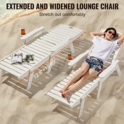VEVOR Chaise Lounge Chair, 400 lbs Weight Capacity, 6 Positions Adjustable Patio Lounge Chair, Outdoor HDPE Lounge Chair with Backrest & Cup Holder, for Pool Poolside Deck Backyard Lawn, Gray