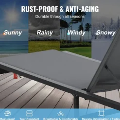 VEVOR Chaise Lounge Chair Outdoor, Aluminum Patio Lounge Chair with Adjustable 5-Position, Folding Pool Lounge Chair Recliner and Full Flat Tanning Chair for Patio, Beach, Pool, Dark Grey