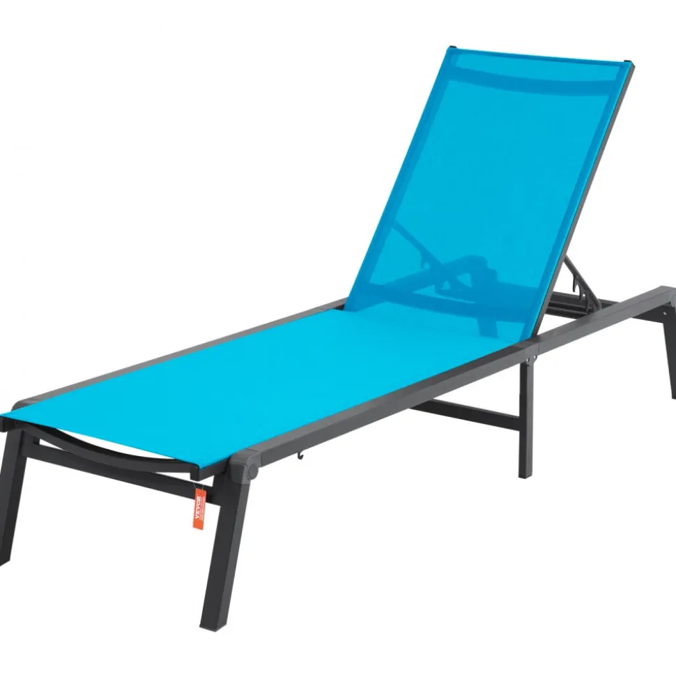 VEVOR Chaise Lounge Chairs Outdoor, Aluminum Patio Lounge Chairs with Adjustable 5-Position, Folding Pool Lounge Chairs Recliner and Full Flat Tanning Chairs for Patio, Beach, Pool, Blue, 2 pcs