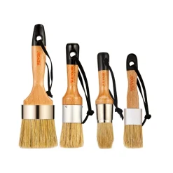 VEVOR Chalk Wax Paint Brush, 4 Piece Wax Paint Brush, Chalk Paint Brushes for Furniture, Acrylic Paint,Milk Paint,Home Decor, Natural Bristle Round Oval Chalk Paint Brush for All Painting and Waxing
