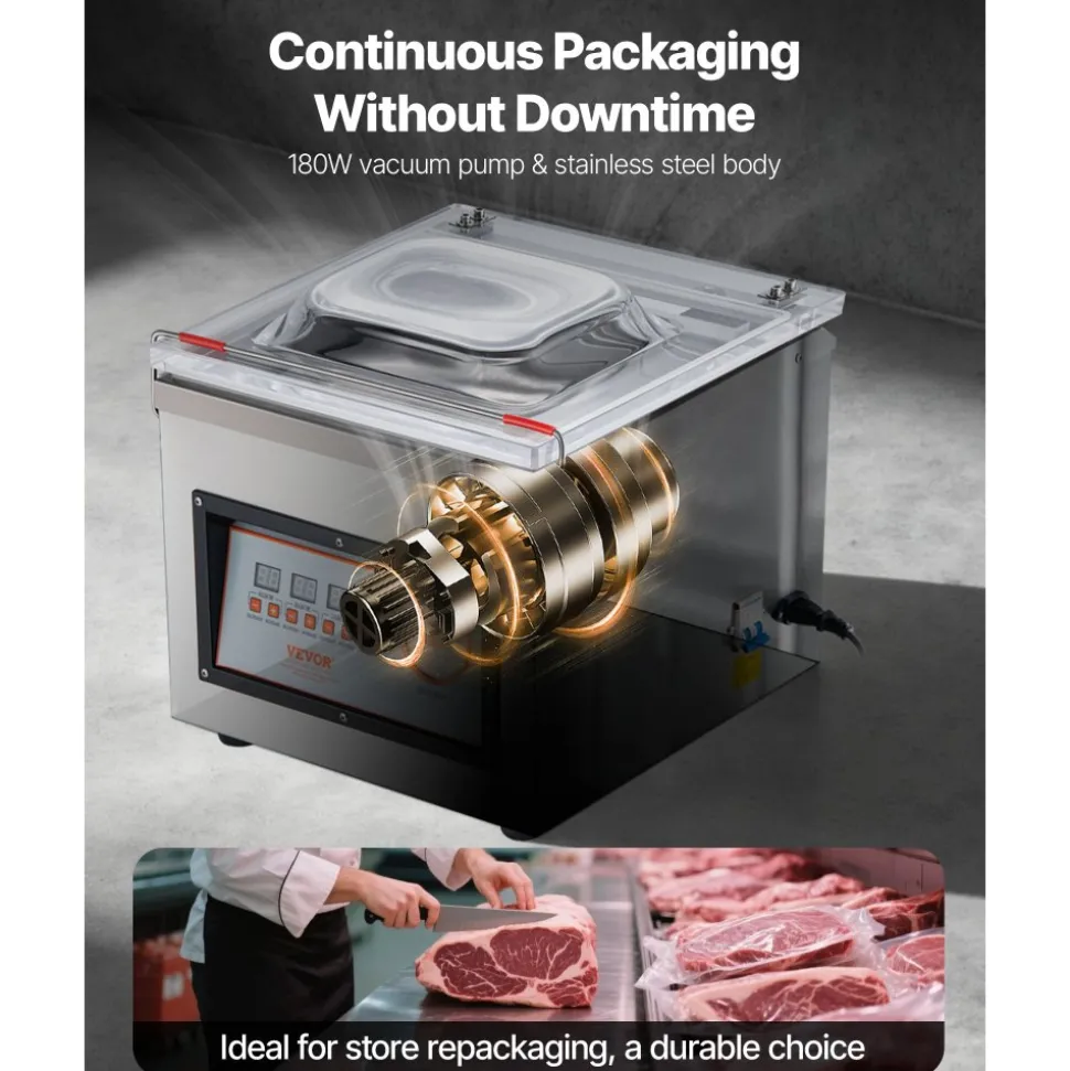 VEVOR Chamber Vacuum Sealer, 320W Sealing Power, Vacuum Packing Machine for Wet Foods, Meats, Marinades and More, Compact Size with 12.6 in Sealing Length, Applied in Home Kitchen and Commercial Use