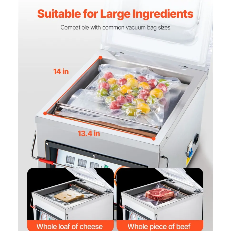 VEVOR Chamber Vacuum Sealer, 320W Sealing Power, Vacuum Packing Machine for Wet Foods, Meats, Marinades and More, Compact Size with 12.6 in Sealing Length, Applied in Home Kitchen and Commercial Use