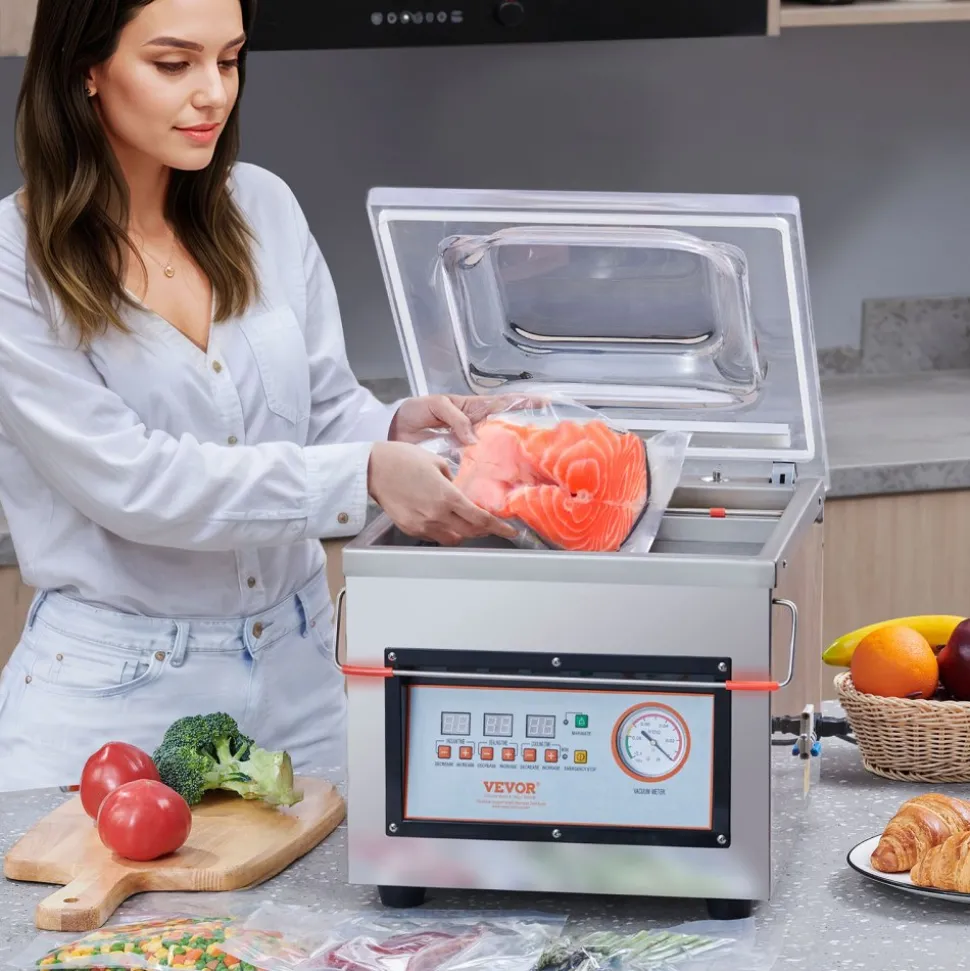VEVOR Chamber Vacuum Sealer, 320W Sealing Power, Vacuum Packing Machine for Wet Foods, Meats, Marinades and More, Compact Size with 12.6 in Sealing Length, Applied in Home Kitchen and Commercial Use