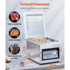 VEVOR Chamber Vacuum Sealer, 320W Sealing Power, Vacuum Packing Machine for Wet Foods, Meats, Marinades and More, Compact Size with 12.6 in Sealing Length, Applied in Home Kitchen and Commercial Use