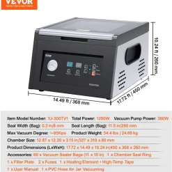 VEVOR Chamber Vacuum Sealer, 380W Vacuum Pump Power, Sealing Bag Packing Machine for Wet Foods, Meat, Compact Design with 11.5 in Sealing Length, Ideal Commercial Sealer for Professional and Home Use