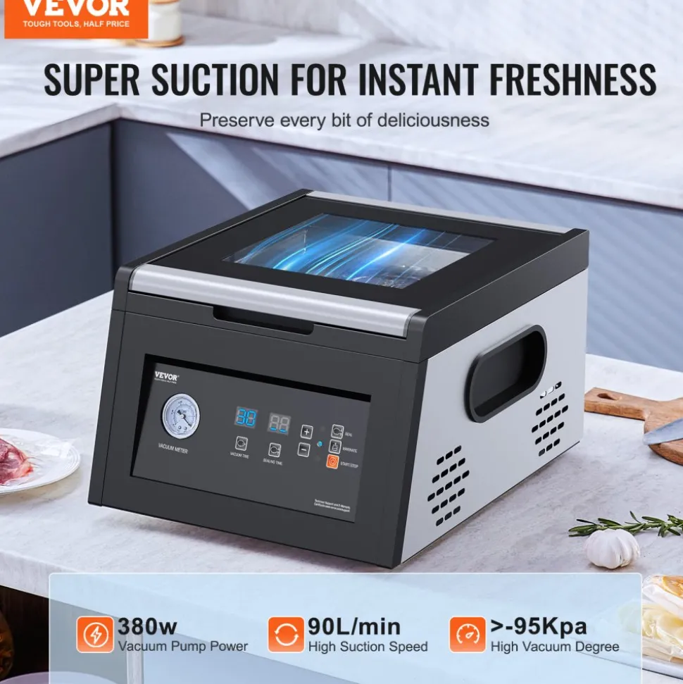 VEVOR Chamber Vacuum Sealer, 380W Vacuum Pump Power, Sealing Bag Packing Machine for Wet Foods, Meat, Compact Design with 11.5 in Sealing Length, Ideal Commercial Sealer for Professional and Home Use