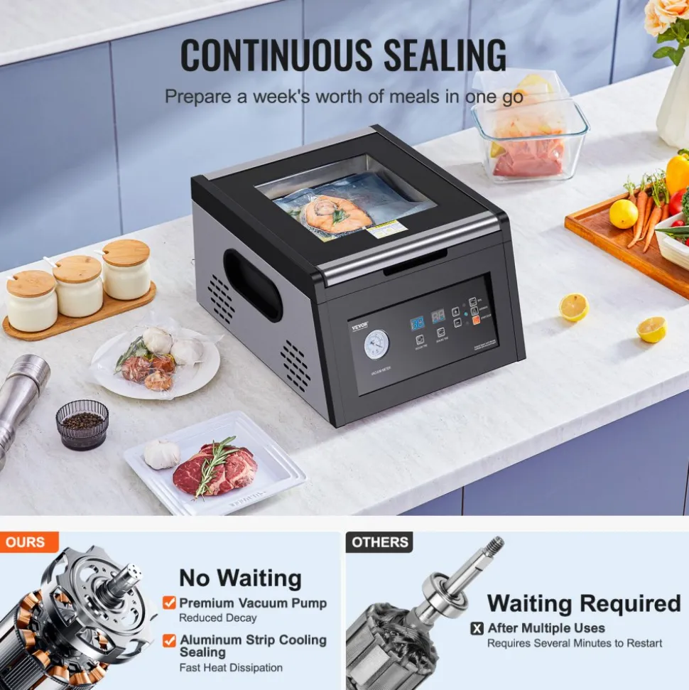 VEVOR Chamber Vacuum Sealer, 380W Vacuum Pump Power, Sealing Bag Packing Machine for Wet Foods, Meat, Compact Design with 11.5 in Sealing Length, Ideal Commercial Sealer for Professional and Home Use
