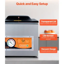 VEVOR Chamber Vacuum Sealer, 260W Sealing Power, Vacuum Packing Machine for Wet Foods, Meats, Marinades and More, Compact Size with 10.2 in Sealing Length, Applied in Home Kitchen