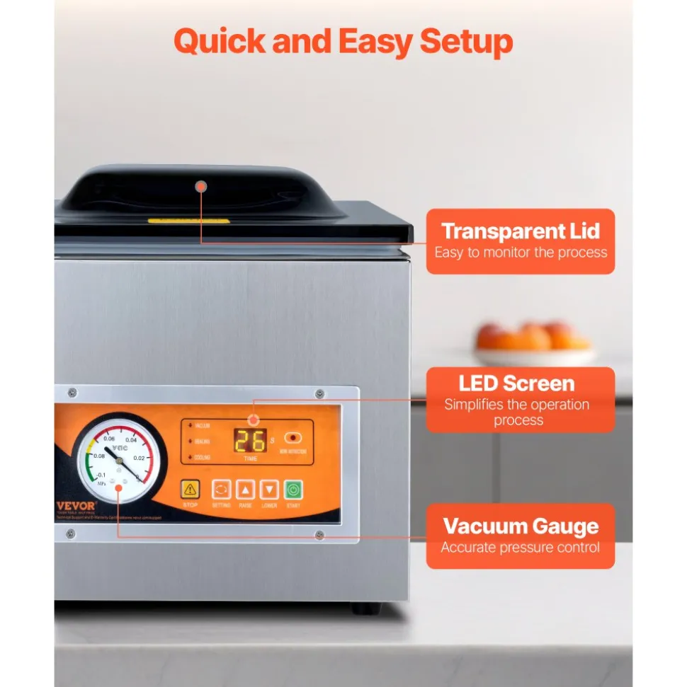 VEVOR Chamber Vacuum Sealer, 260W Sealing Power, Vacuum Packing Machine for Wet Foods, Meats, Marinades and More, Compact Size with 10.2 in Sealing Length, Applied in Home Kitchen