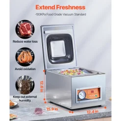 VEVOR Chamber Vacuum Sealer, 260W Sealing Power, Vacuum Packing Machine for Wet Foods, Meats, Marinades and More, Compact Size with 10.2 in Sealing Length, Applied in Home Kitchen