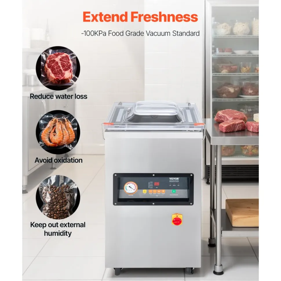 VEVOR Chamber Vacuum Sealer, 260W Sealing Power, Vacuum Packing Machine for Wet Foods, Meats, Marinades and More, Compact Size with 10.2 in Sealing Length, Applied in Home Kitchen and Commercial Use
