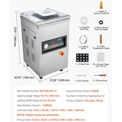 VEVOR Chamber Vacuum Sealer, 260W Sealing Power, Vacuum Packing Machine for Wet Foods, Meats, Marinades and More, Compact Size with 10.2 in Sealing Length, Applied in Home Kitchen and Commercial Use
