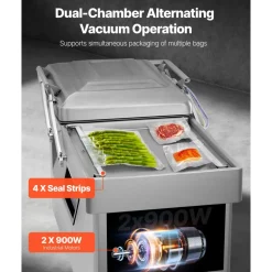 VEVOR Chamber Vacuum Sealer, 1200W Sealing Power, Vacuum Packing Machine for Wet Foods, Meats, Marinades and More, Compact Size with 23.6 in Sealing Length, Applied in Home Kitchen and Commercial Use