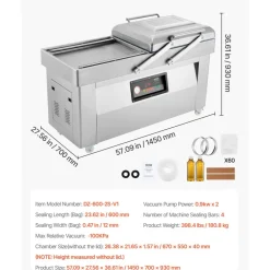 VEVOR Chamber Vacuum Sealer, 1200W Sealing Power, Vacuum Packing Machine for Wet Foods, Meats, Marinades and More, Compact Size with 23.6 in Sealing Length, Applied in Home Kitchen and Commercial Use