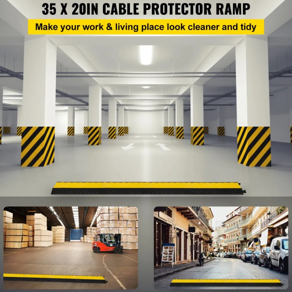 VEVOR 5 Channel Cable Protectors Extreme Rubber Cable Ramps Heavy Duty Protective Cable Wire Cord Ramp Driveway Rubber Traffic Speed Bumps Cable Protector (5-Channel, 1Pack-18000Lb)